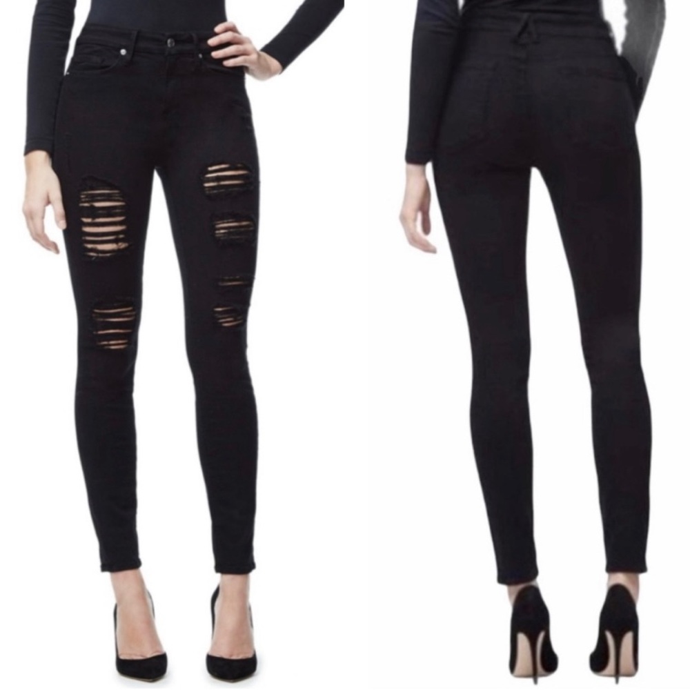 Good‎ American Good Legs Ripped Skinny Jeans Black002